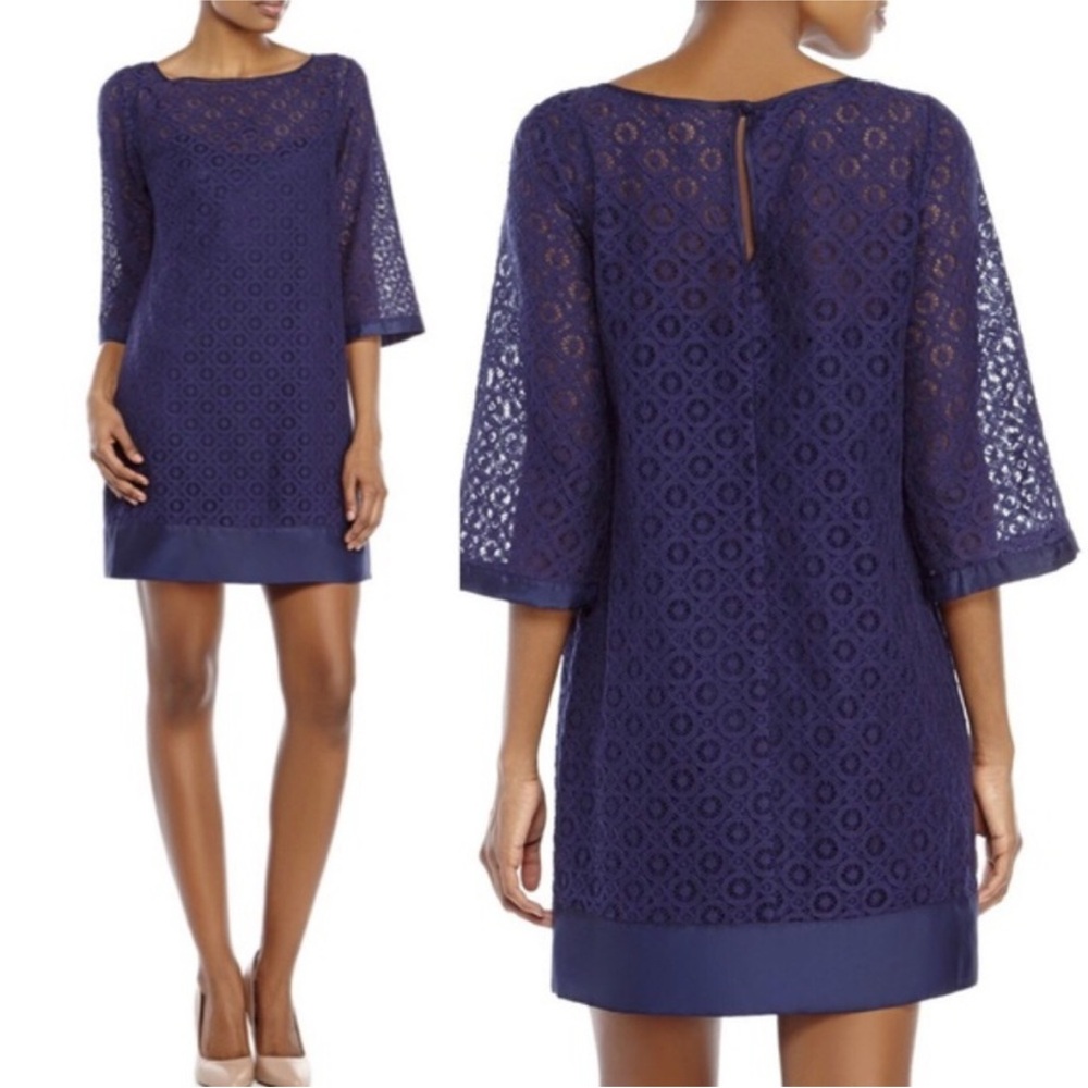 Laundry Shelli Segal navy blue lace shift dress 12